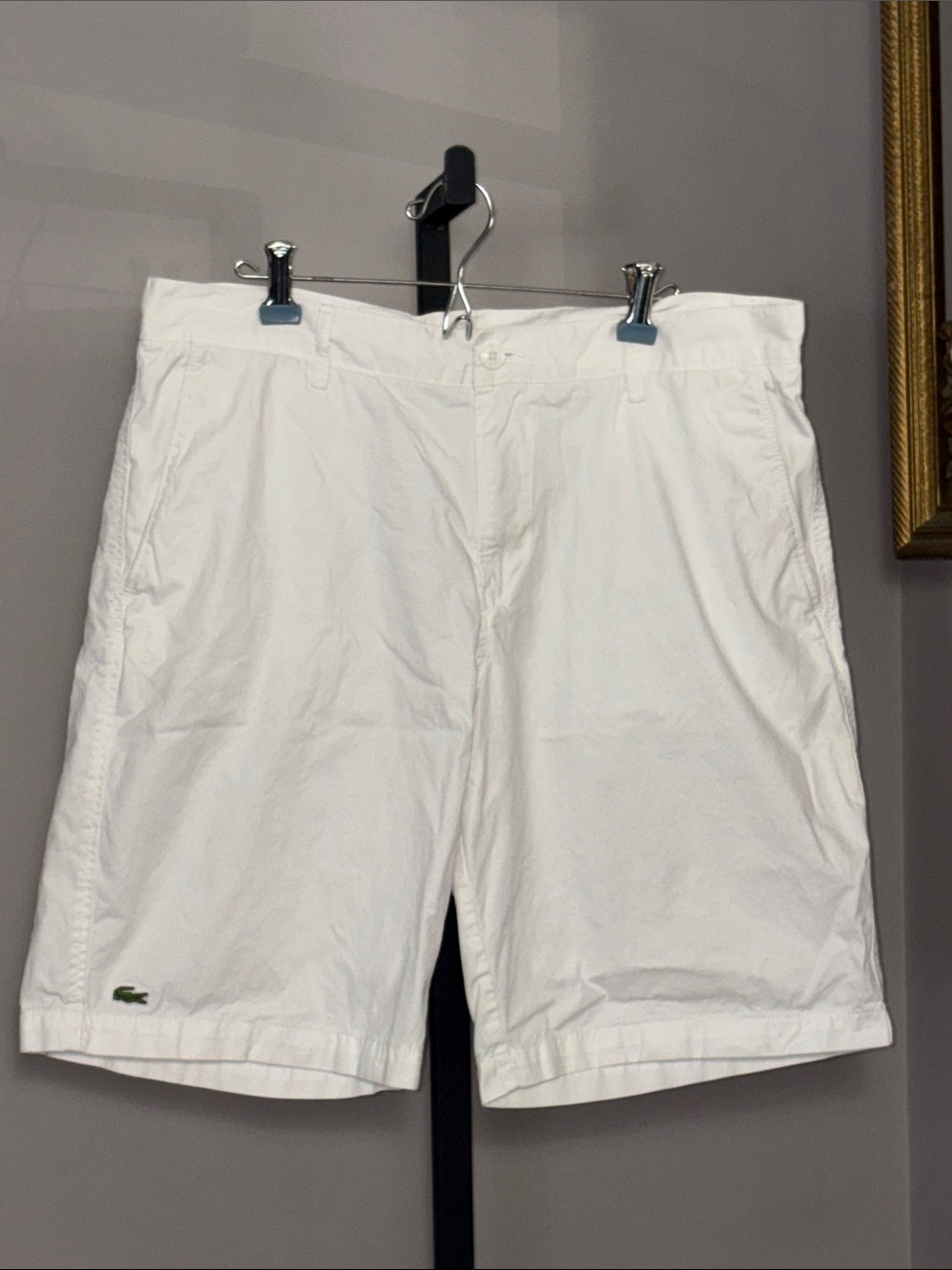 Lacoste Size 34 Men's White Flat-Front Classic Fit Twill Cotton Shorts